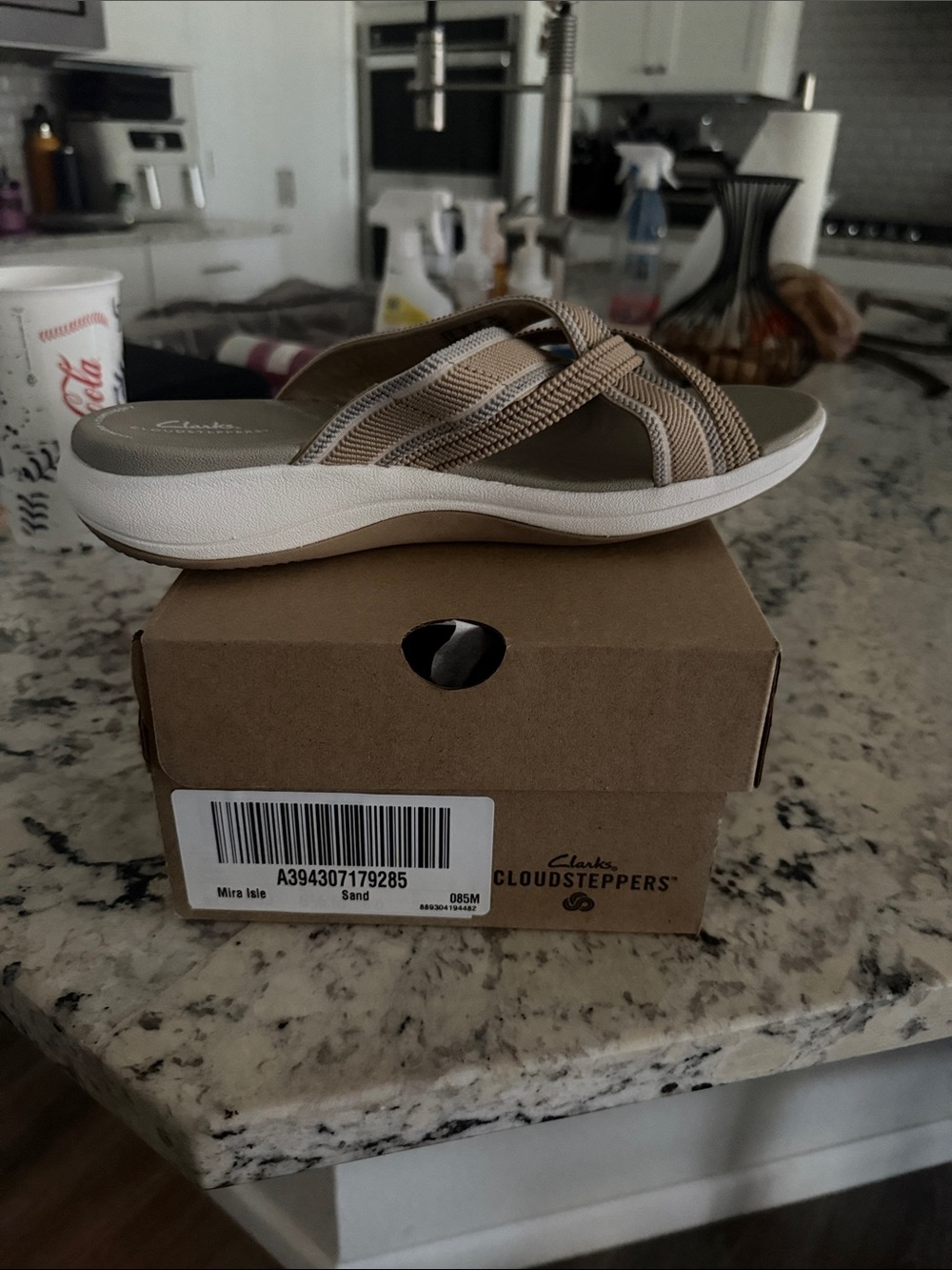 Clarks Sand Cloudsteppers Slip-On Sandals - Picture 3 of 5